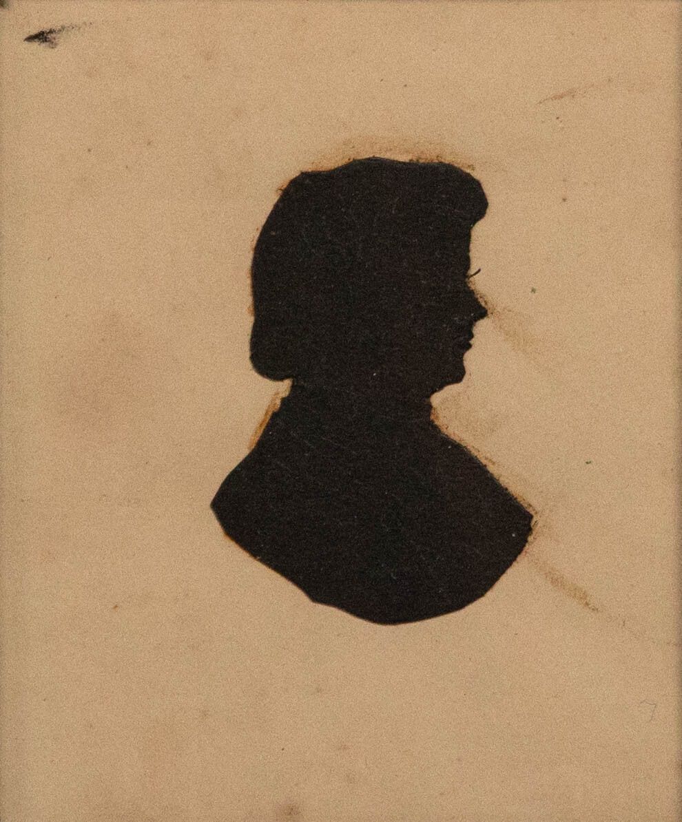 Framed Late 19th Century Cut Paper Silhouette Victorian Women In Profile photo furniture
