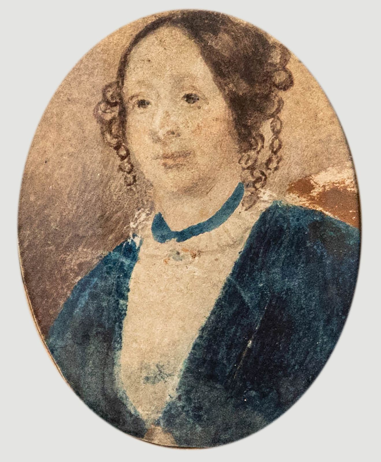 Miniature 19th Century Watercolour Portrait Of A Victorian Lady photo furniture