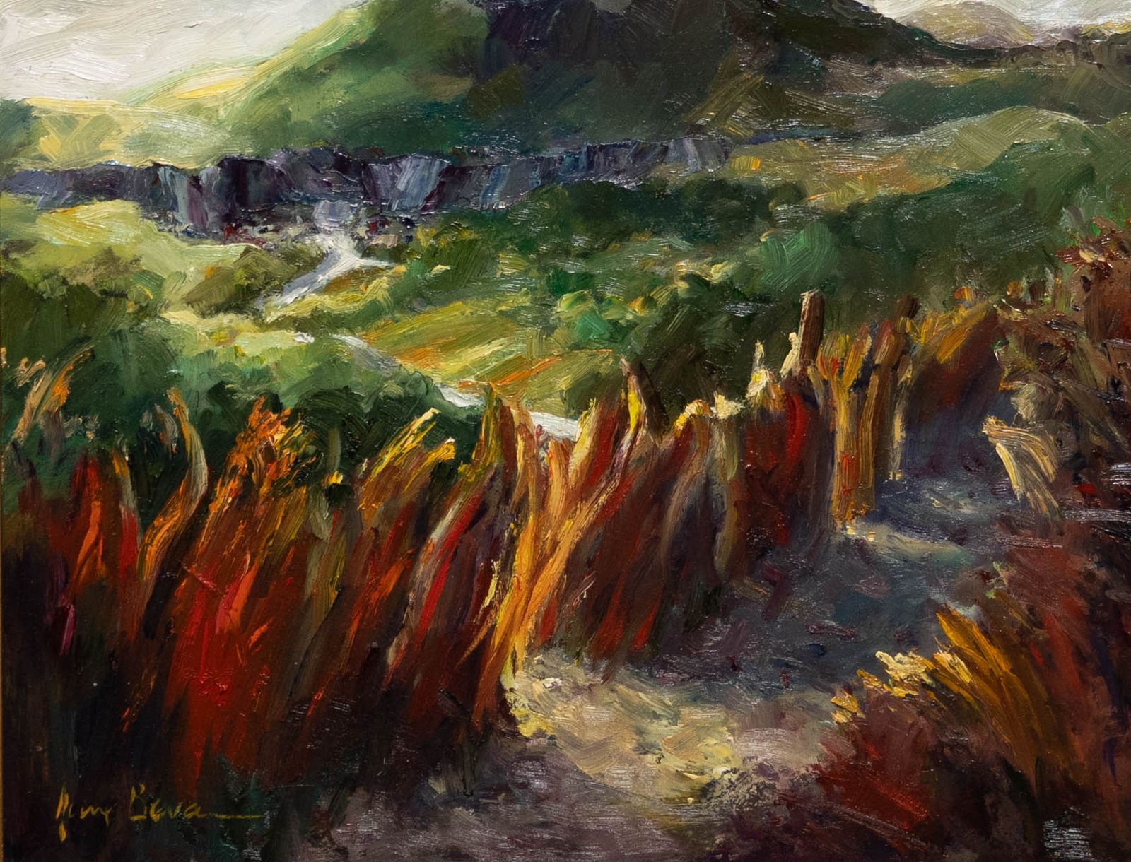 June Bevan (B.1927) 20th Century Oil, Distant Slate Quarry, North Wales photo furniture