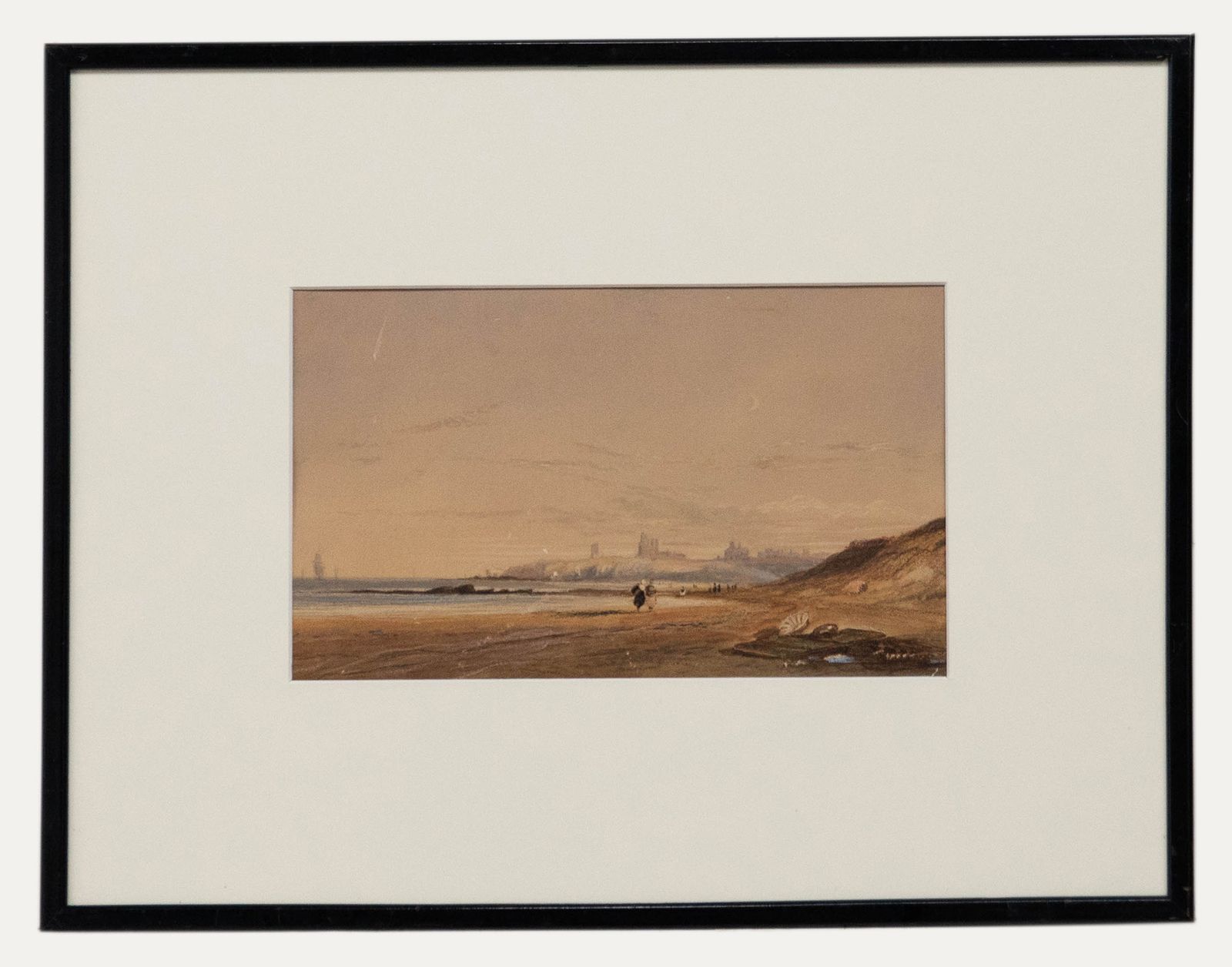 19th Century Watercolour Coastline In The Moonlight