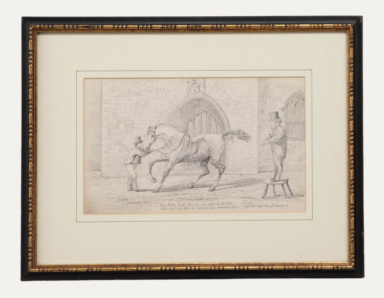 Manner Of George Cruickshank 19th Century Pen & Ink Drawing, Dutch Courage
