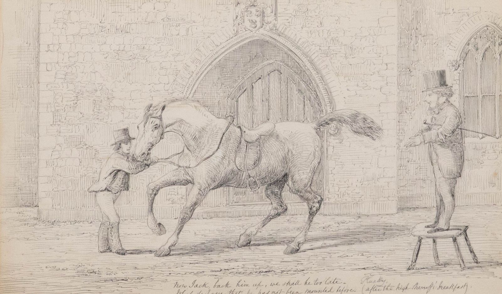 Manner Of George Cruickshank 19th Century Pen & Ink Drawing, Dutch Courage photo furniture