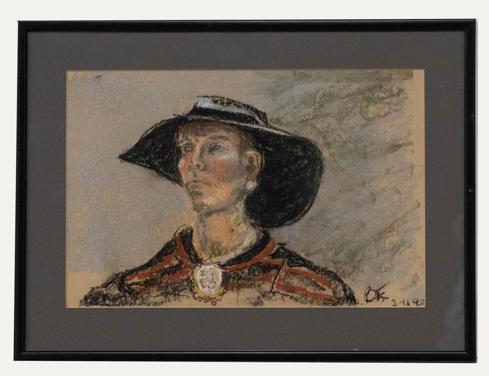 1892 Pastel Woman In A Wide Brimmed Hat