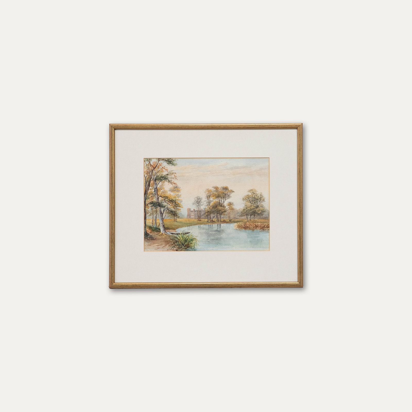 Framed Late 19th Century Watercolour Parkland Landscape With Cattle photo vinterior