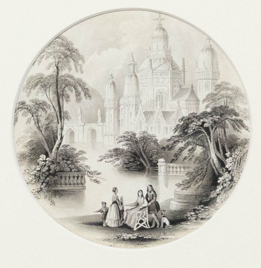 J. Hulse  19th Century Watercolour, Family In The Palace Grounds photo furniture