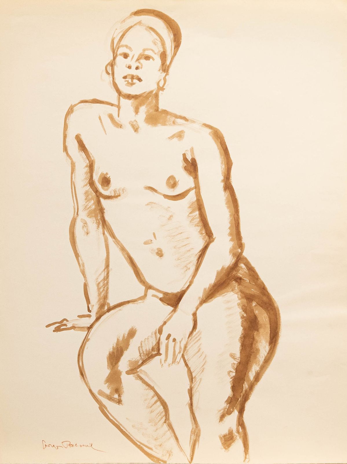 Georges Pacouil (1903 1996) Mid 20th Century Watercolour, Nude In Headdress
