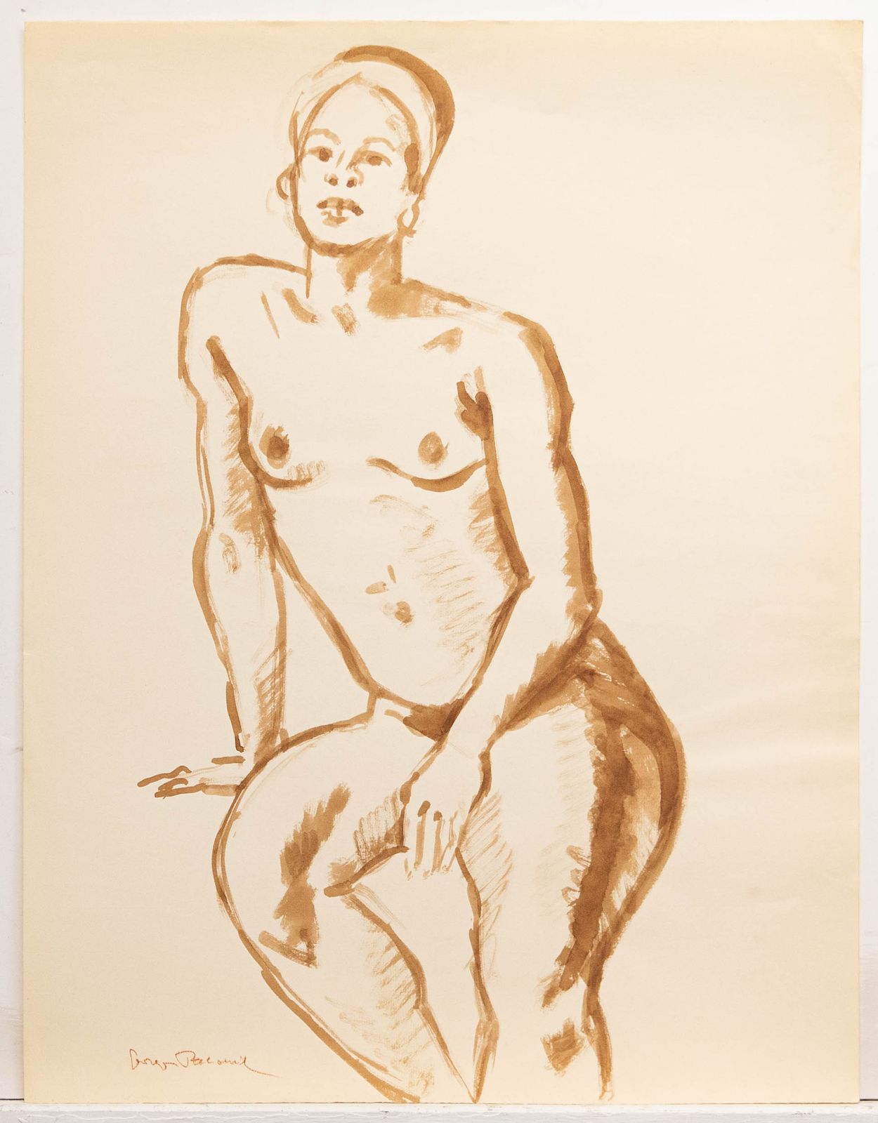 Georges Pacouil (1903 1996) Mid 20th Century Watercolour, Nude In Headdress photo furniture