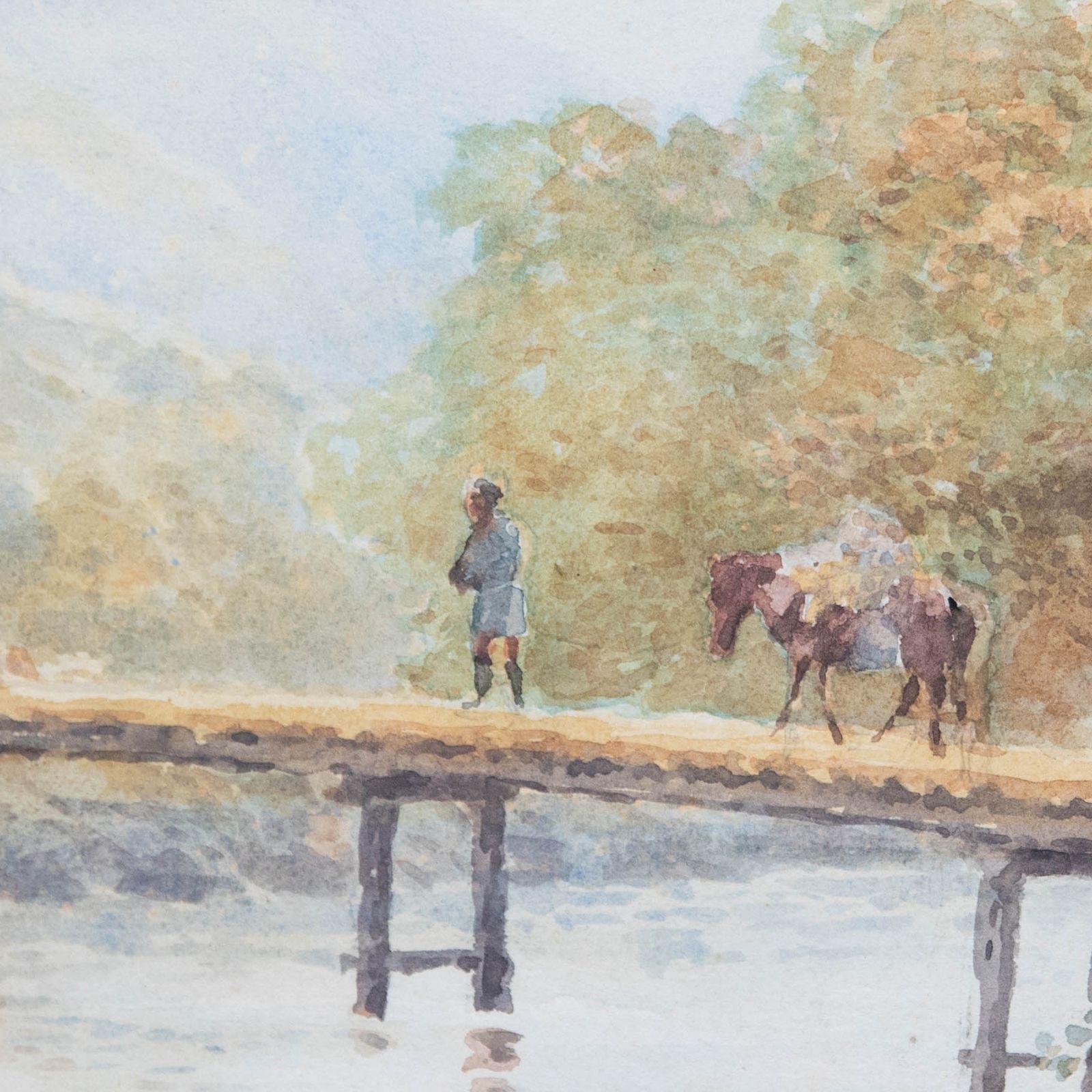 T. H. Watanabe Early 20th Century Watercolour, River Crossing Near Chucheng photo Art