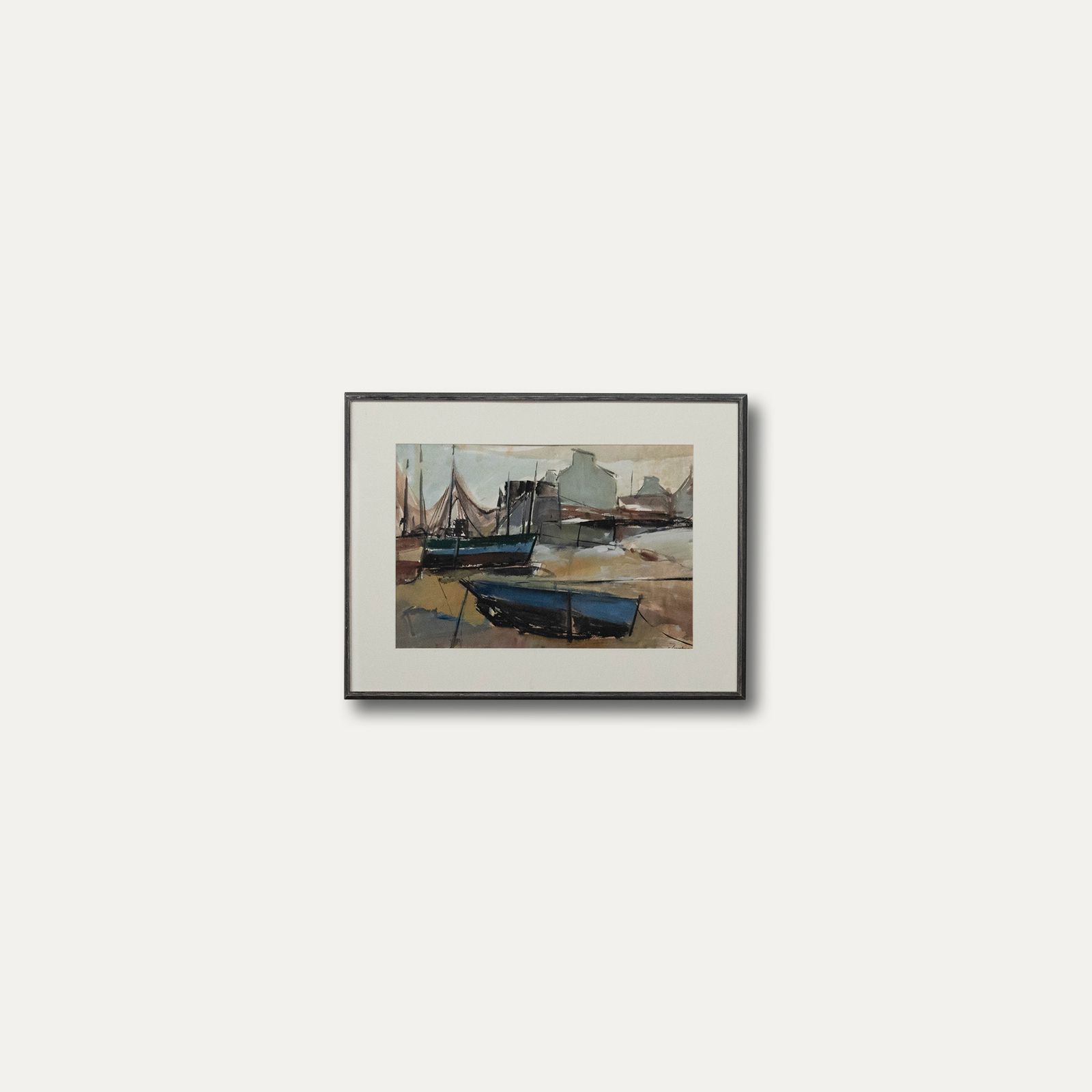 Framed 20th Century Watercolour Fishing Boats In A Harbour photo buy
