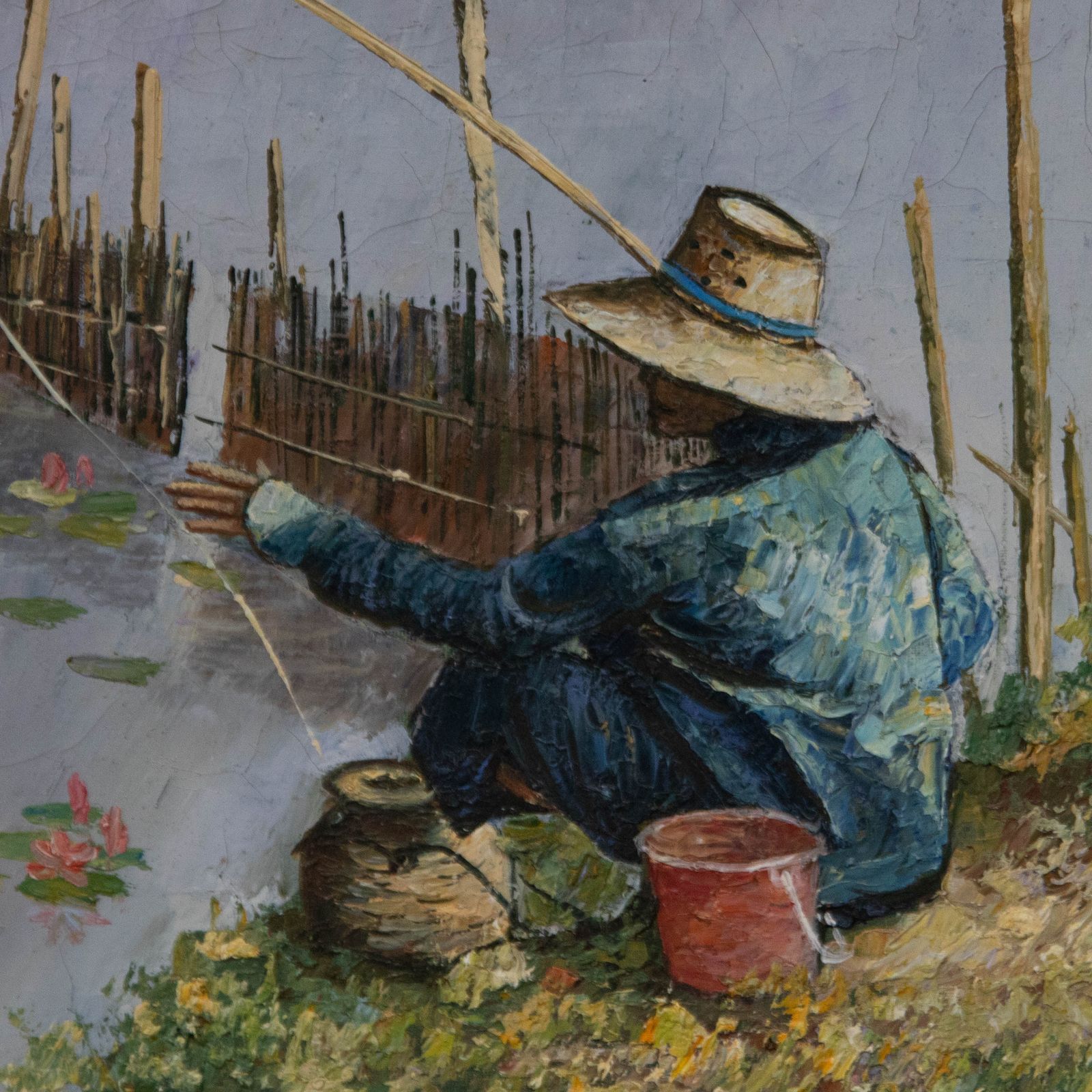 V. Chaiduang Contemporary Oil, Angler On The River Bank photo Art