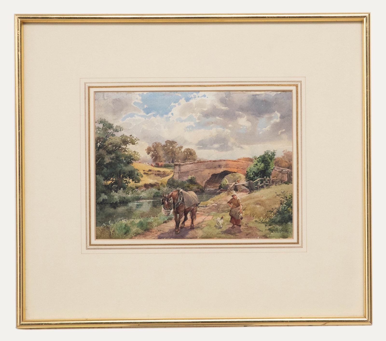 G. Grolly  Early 20th Century Watercolour, Horse On The River Bank