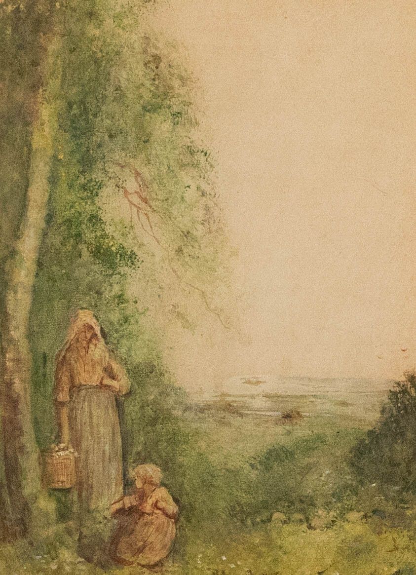 Frederick Hines (1852 1952) Early 20th Century Watercolour, Picking Berries photo furniture