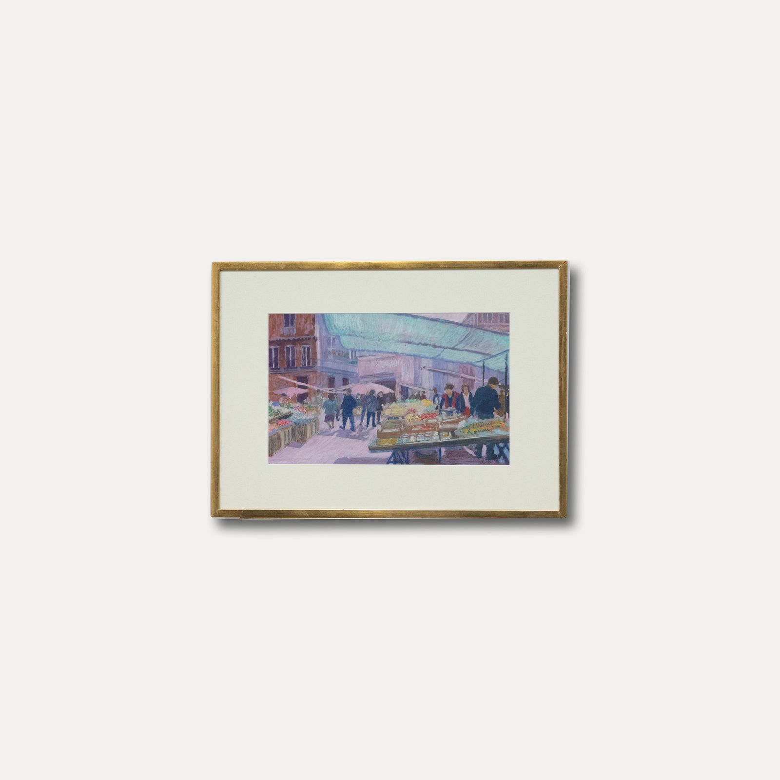 E. Lynch Framed 20th Century Gouache, Market Stalls In France photo buy