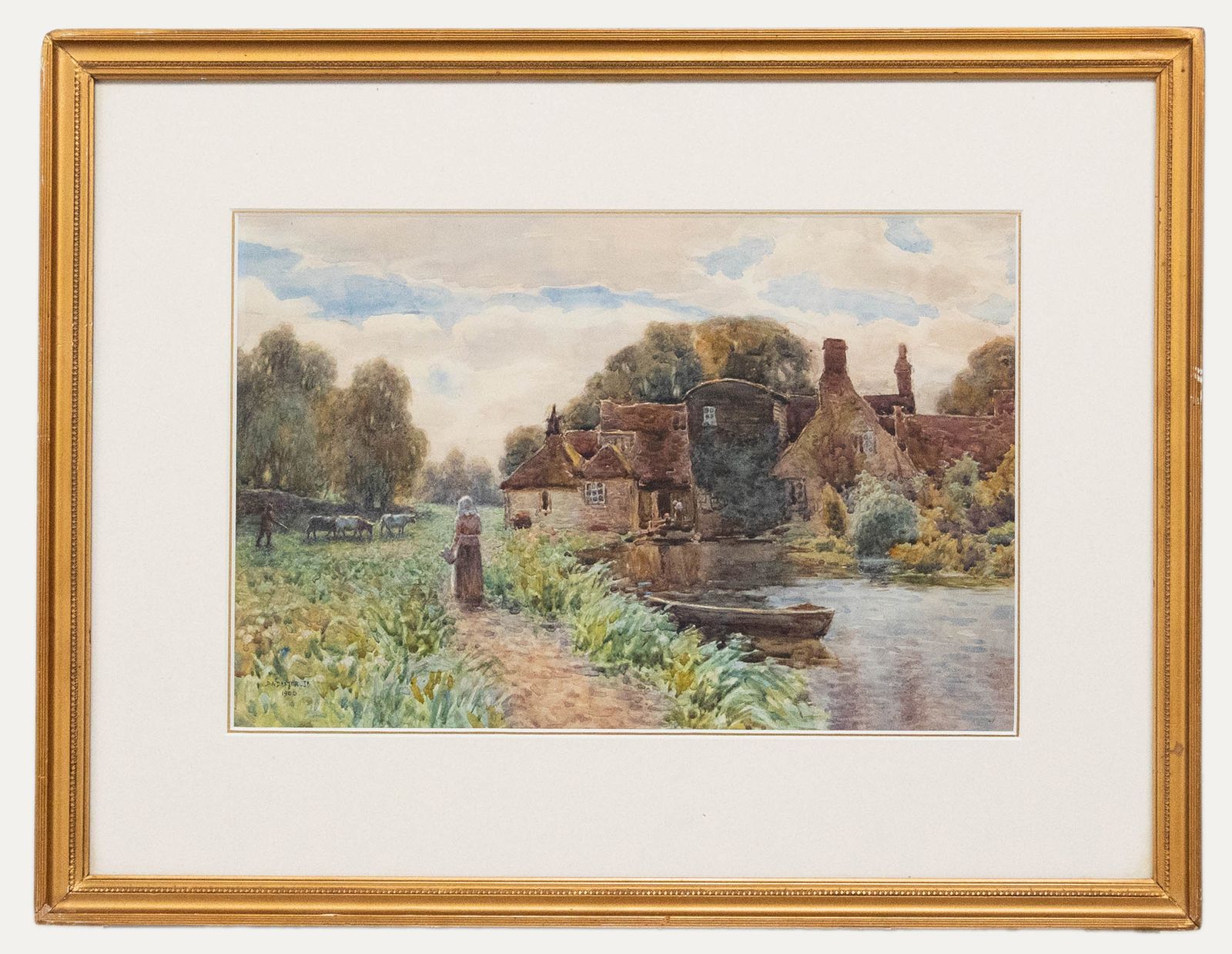 David A. Baxter Jr (1876 1954) Framed Watercolour, Cottages On The River
