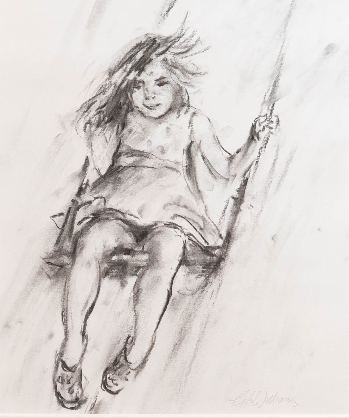 Glo Williams (B.1940) Contemporary Charcoal Drawing, The Swing photo furniture
