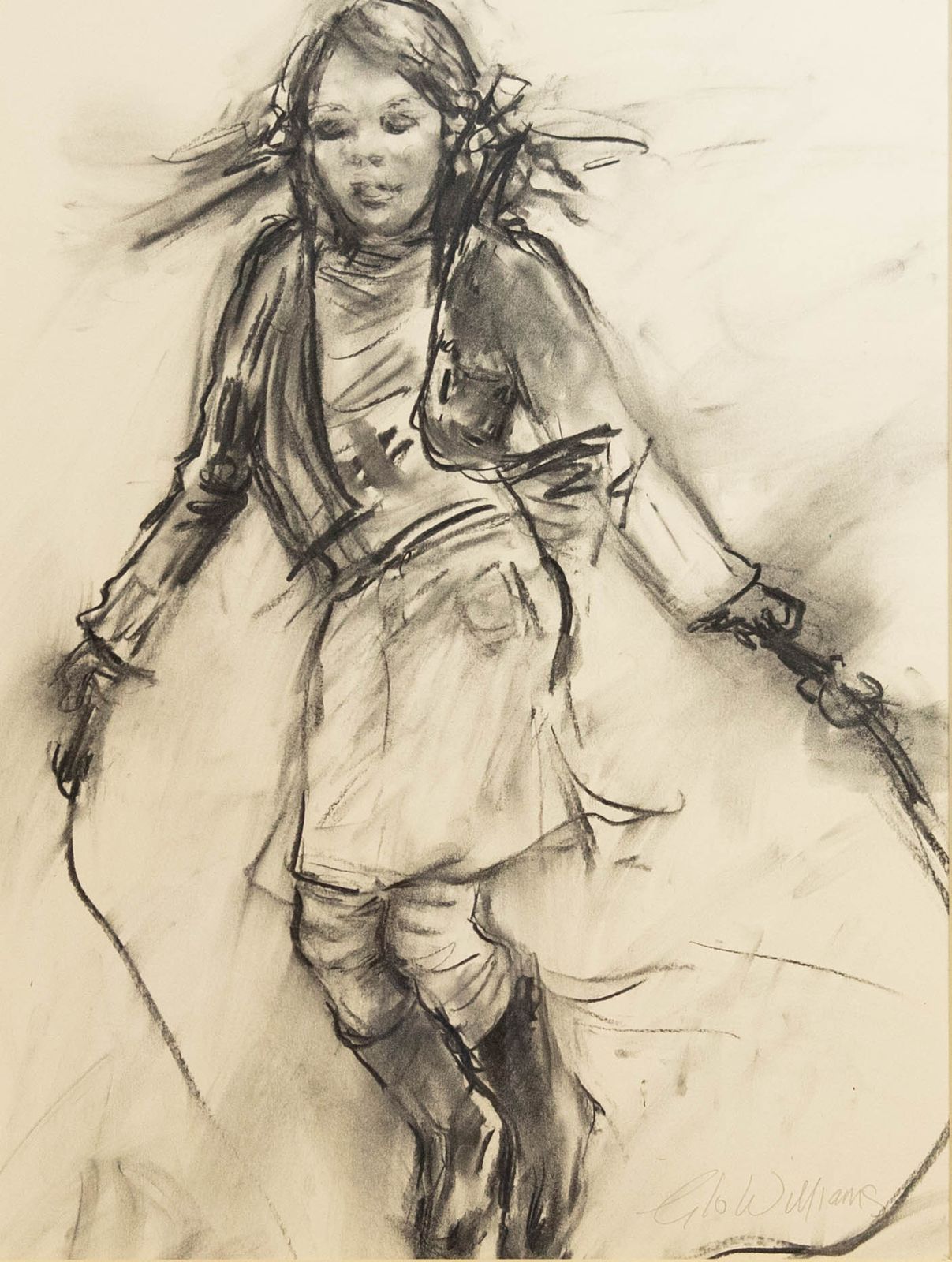 Glo Williams (B.1940) Contemporary Charcoal Drawing, Skipping II photo furniture