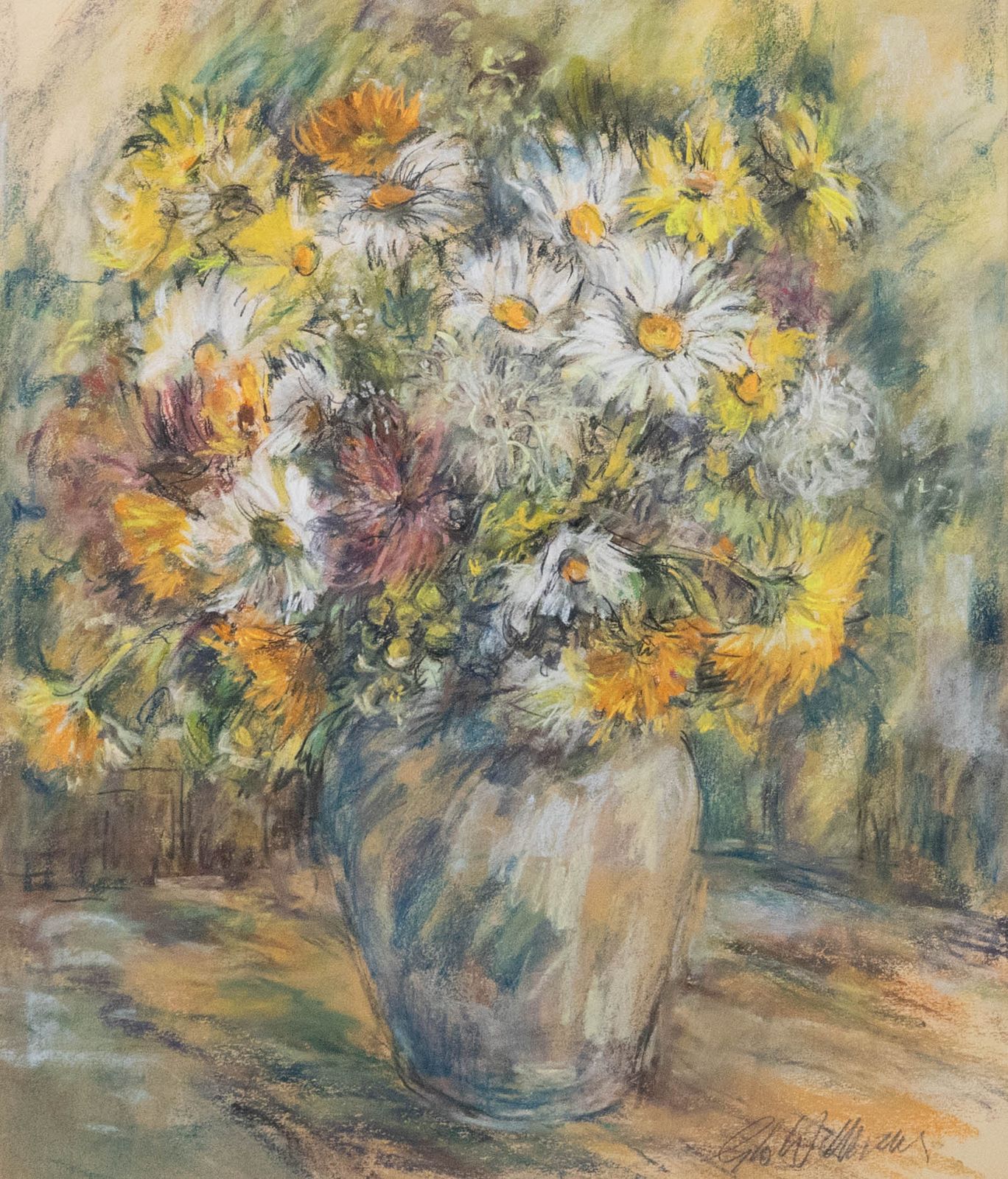 Glo Williams (B.1940) Contemporary Pastel, Bouquet Of Flowers photo furniture