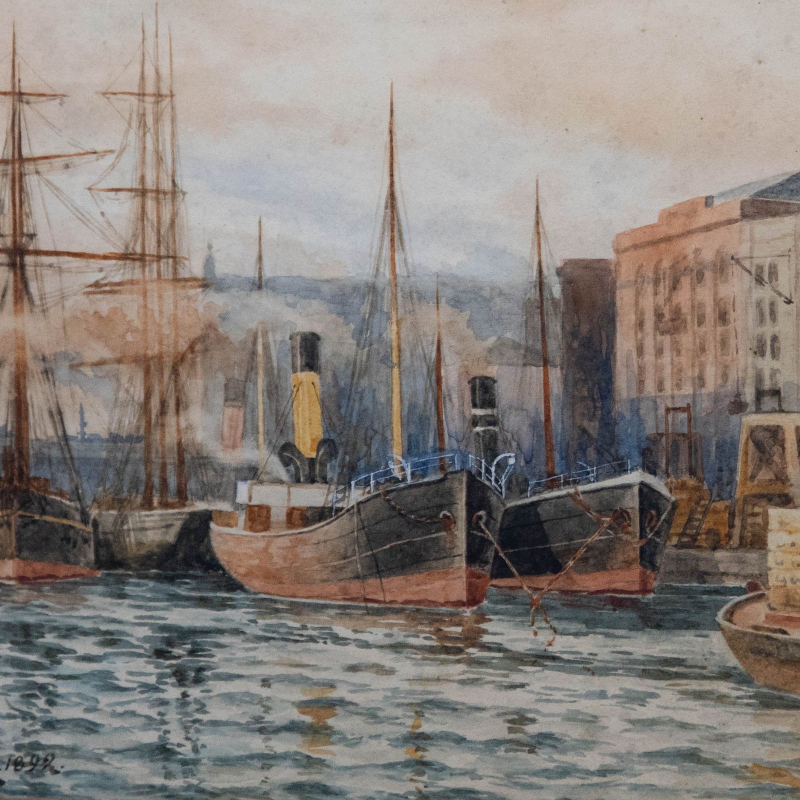 Sydney F. Cook Framed Late 19th Century Watercolour, Cargo Ships In Dock photo Art