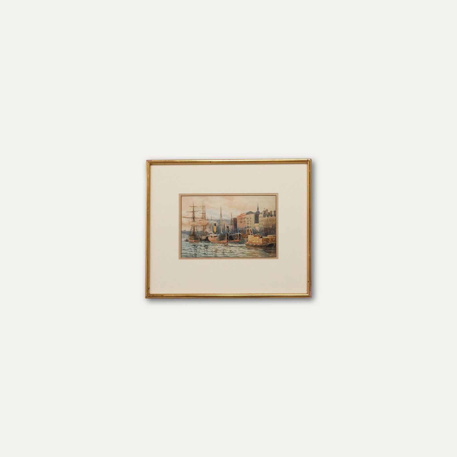 Sydney F. Cook Framed Late 19th Century Watercolour, Cargo Ships In Dock photo buy