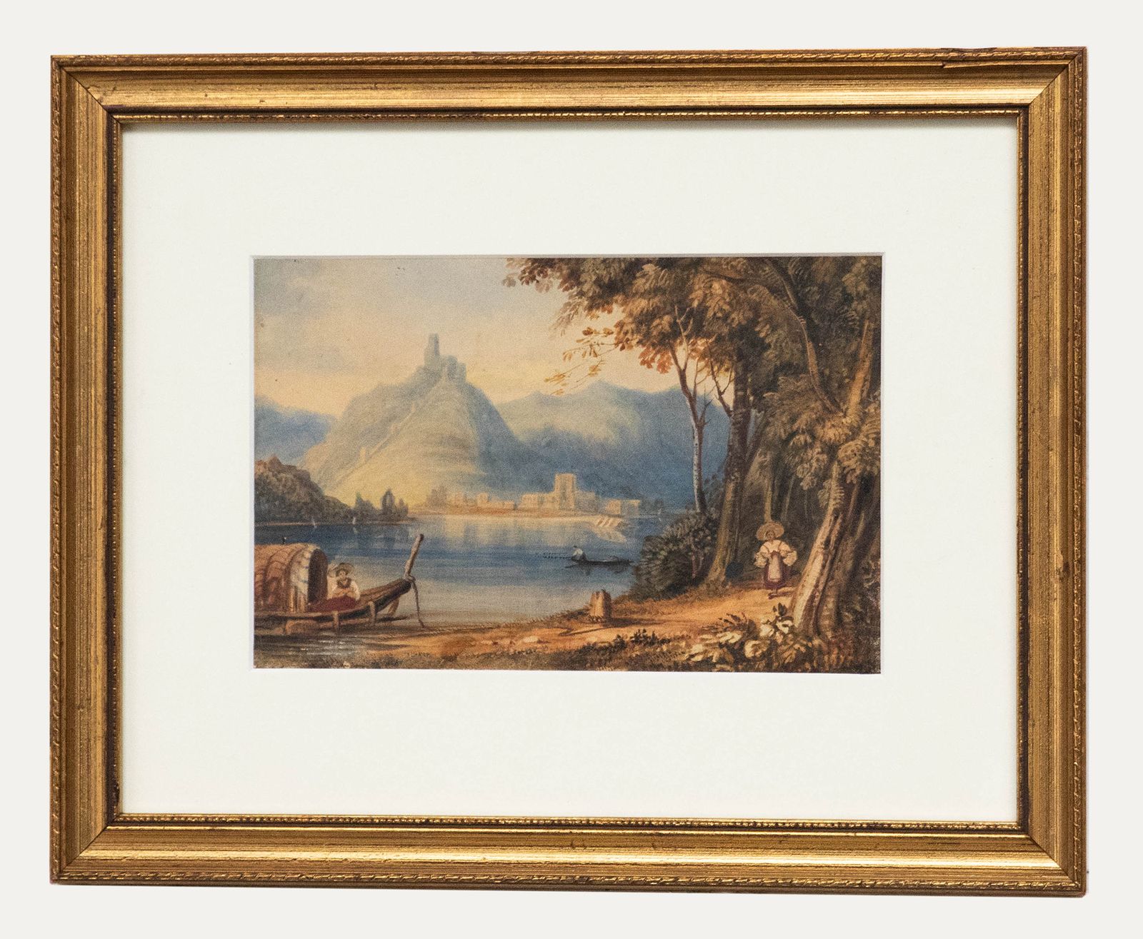Circle Of Samuel Prout 19th Century Watercolour, Lake And Town Of Lugo