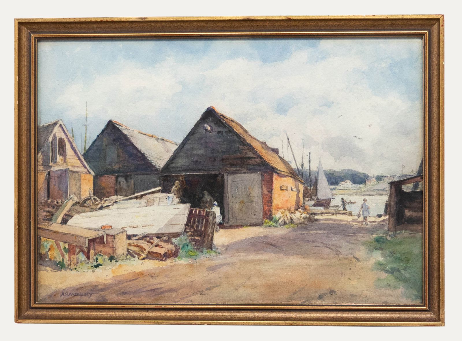 Arthur Royce Bradbury Arwa (1892 1977) Watercolour, Figures At The Boatyard