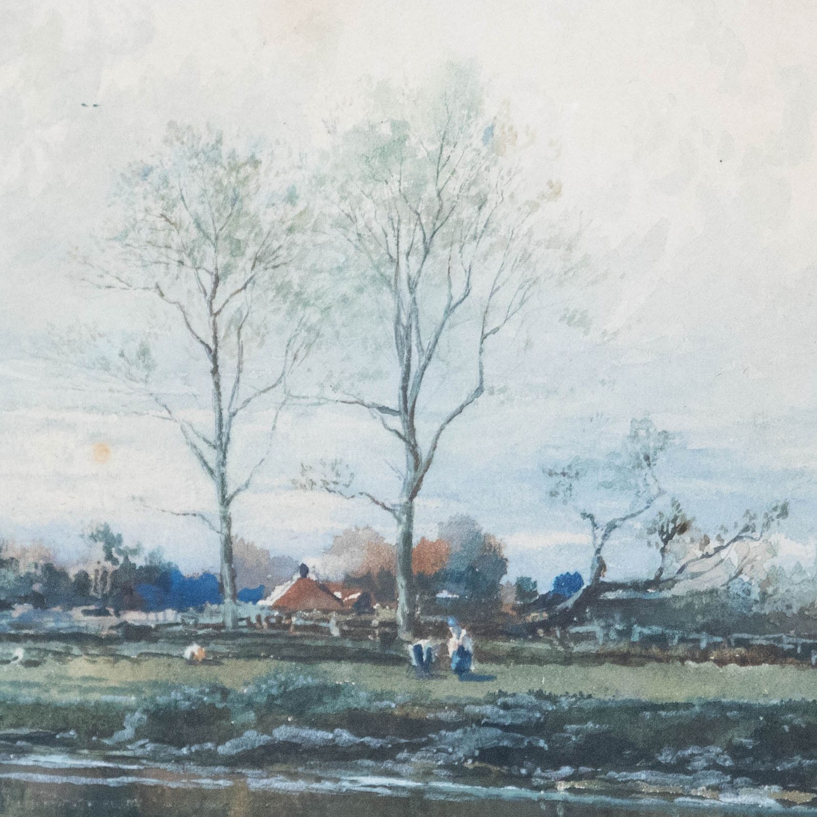 Albert Pollitt (1856 1926) Framed Watercolour, Rural Village On The River photo Art