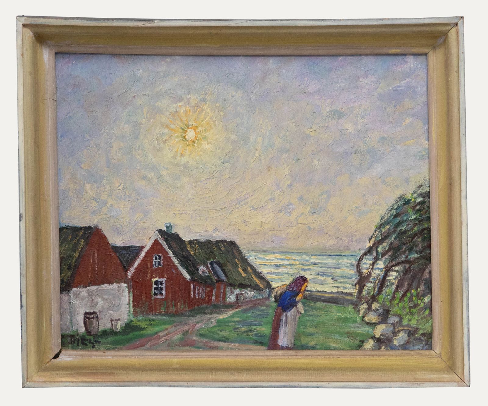 Otto Djerf (1868 1954) Mid 20th Century Oil, Sunshine Over Coastal Village