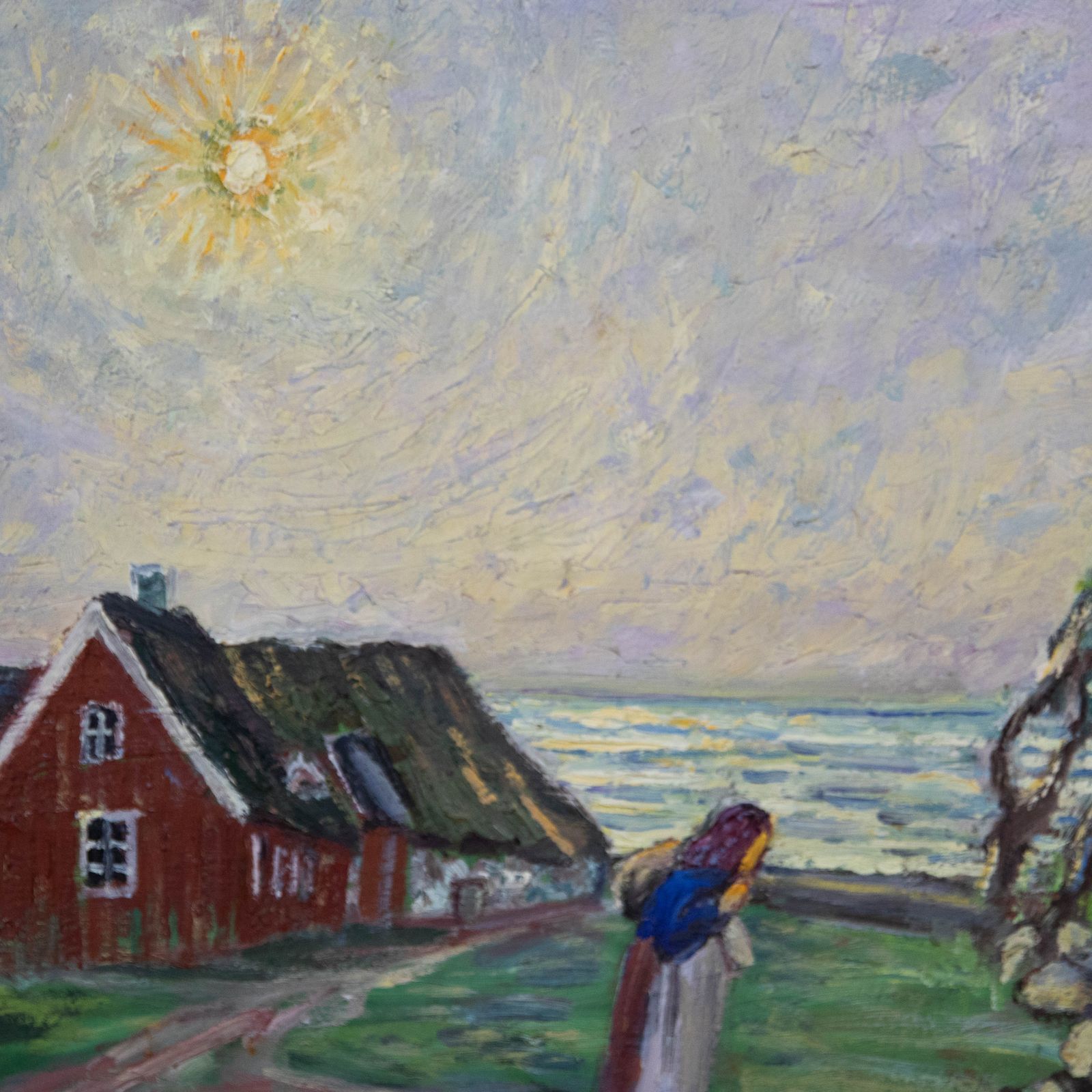 Otto Djerf (1868 1954) Mid 20th Century Oil, Sunshine Over Coastal Village photo Art