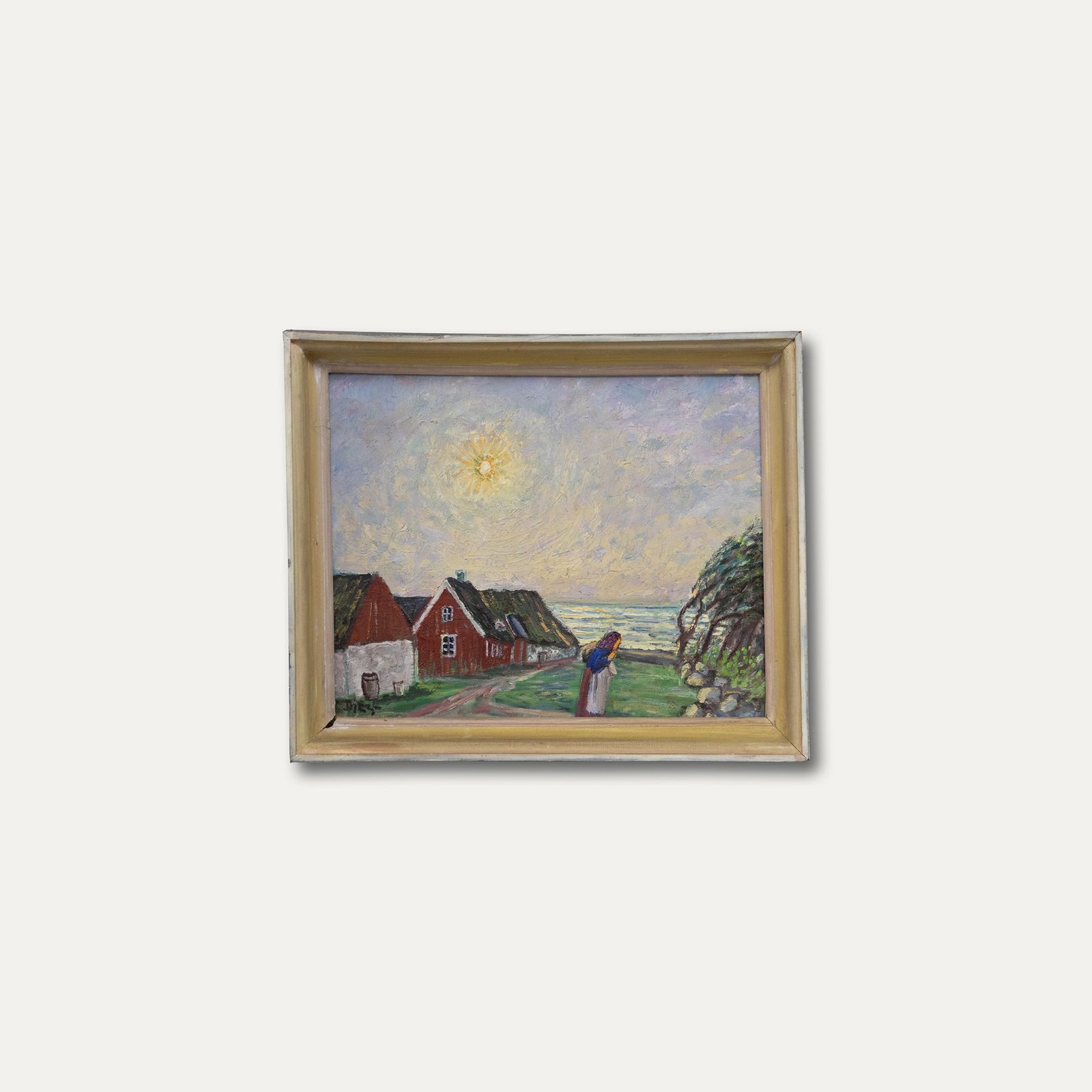 Otto Djerf (1868 1954) Mid 20th Century Oil, Sunshine Over Coastal Village photo buy