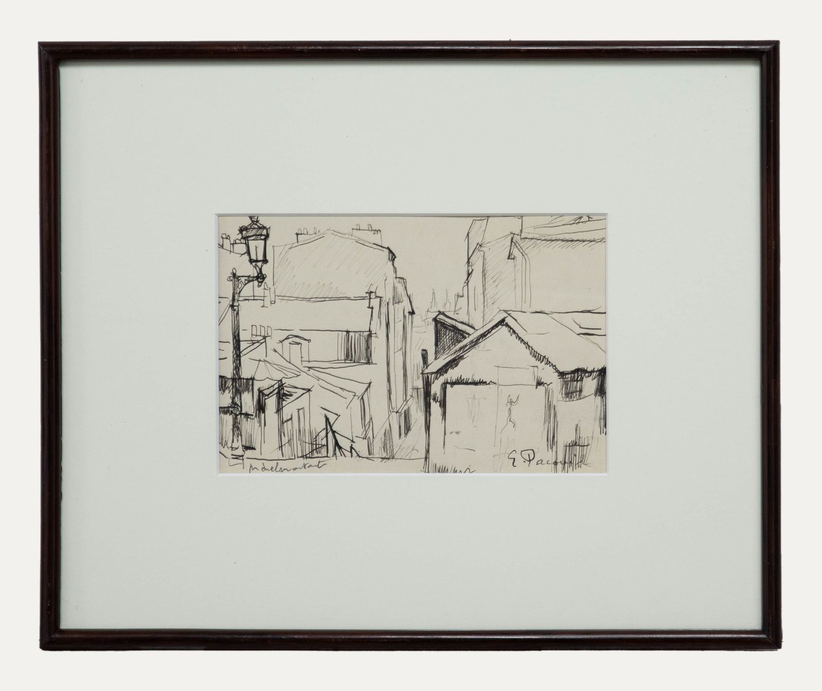 Georges Pacouil (1903 1996) Mid 20th Century India Ink, Ménilmontant, Paris
