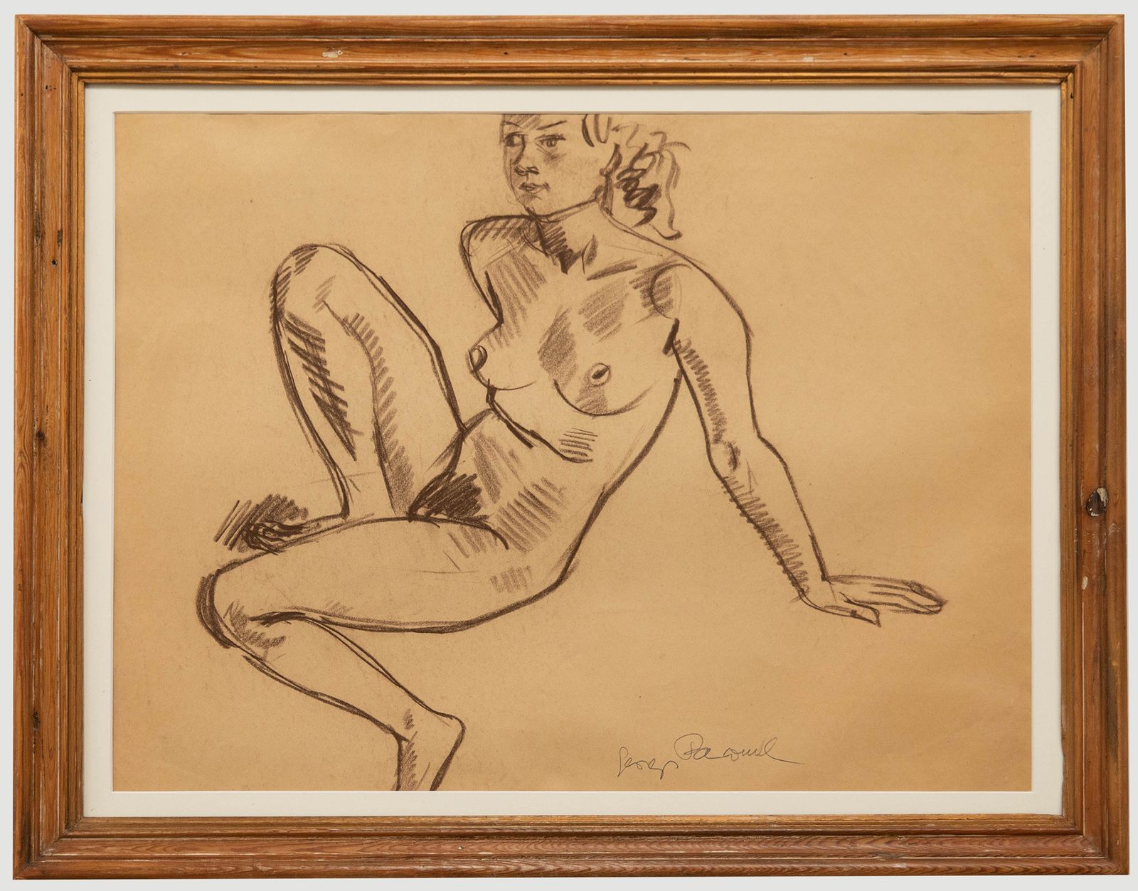 Georges Pacouil (1903 1996) Mid 20th Century Charcoal Drawing, Poised Nude