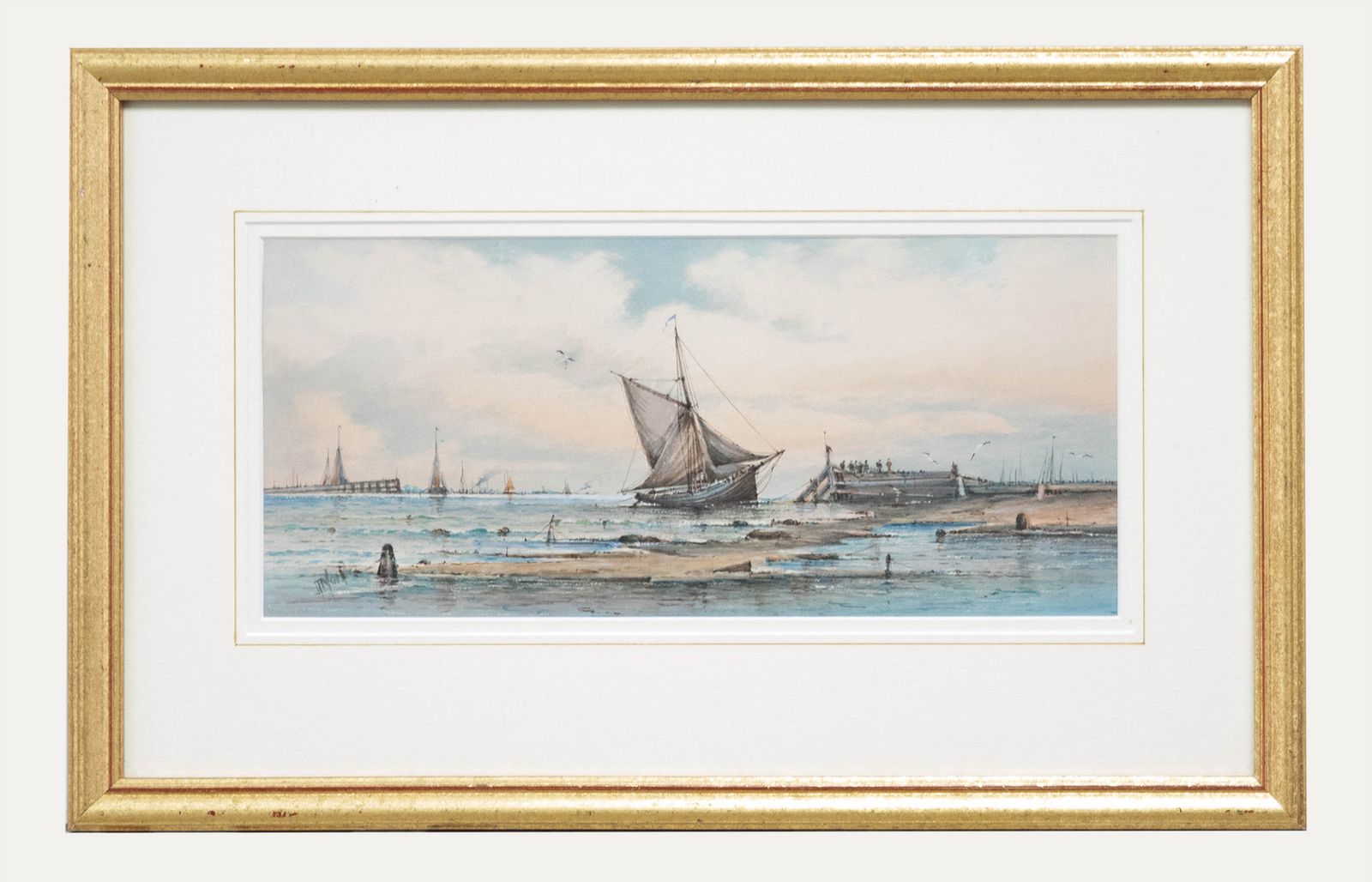 Framed Late 19th Century Watercolour Off Gorleston Pier Head