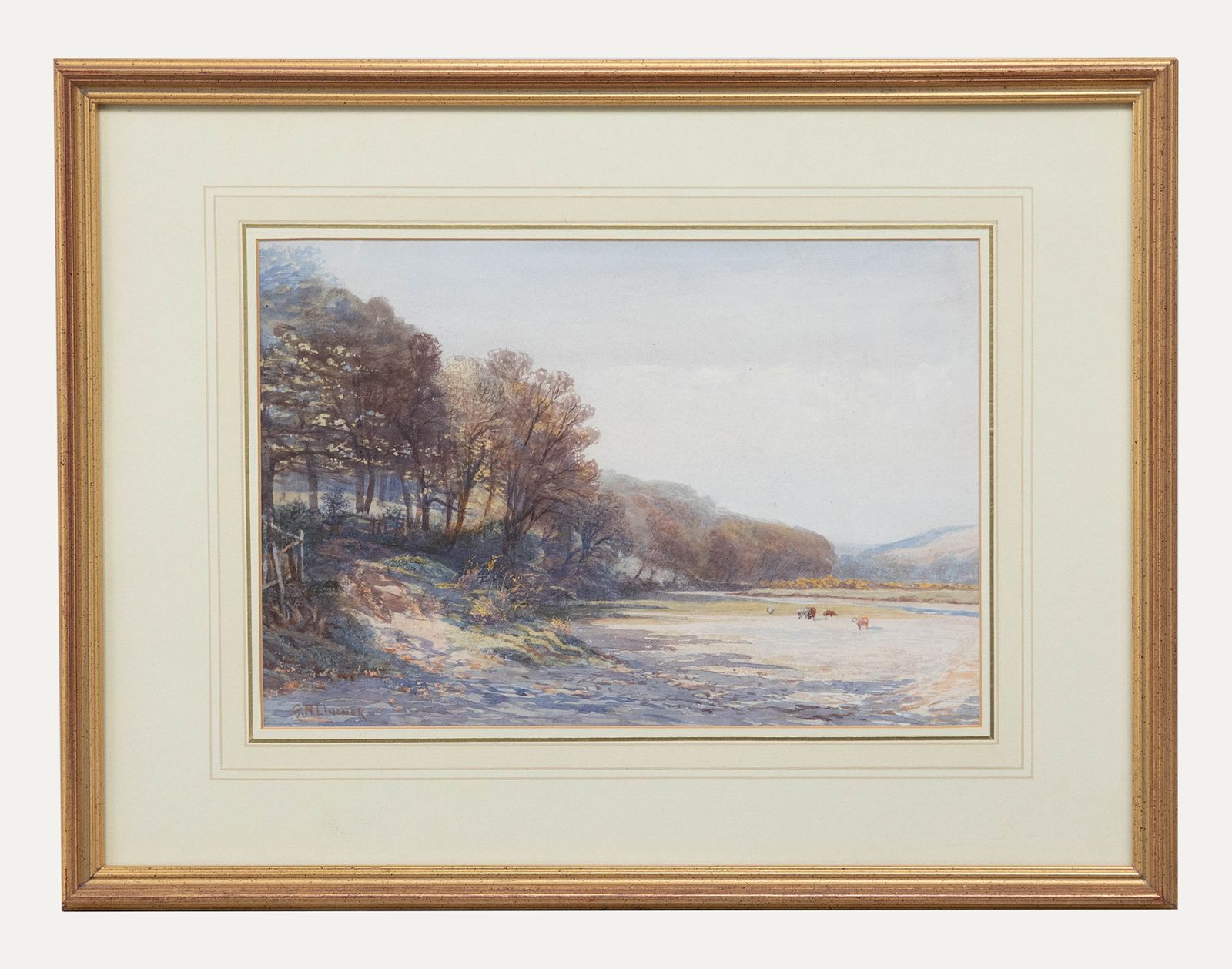 G. M. Linder  Framed Late 19th Century Watercolour, Cattle In The Water Meadow