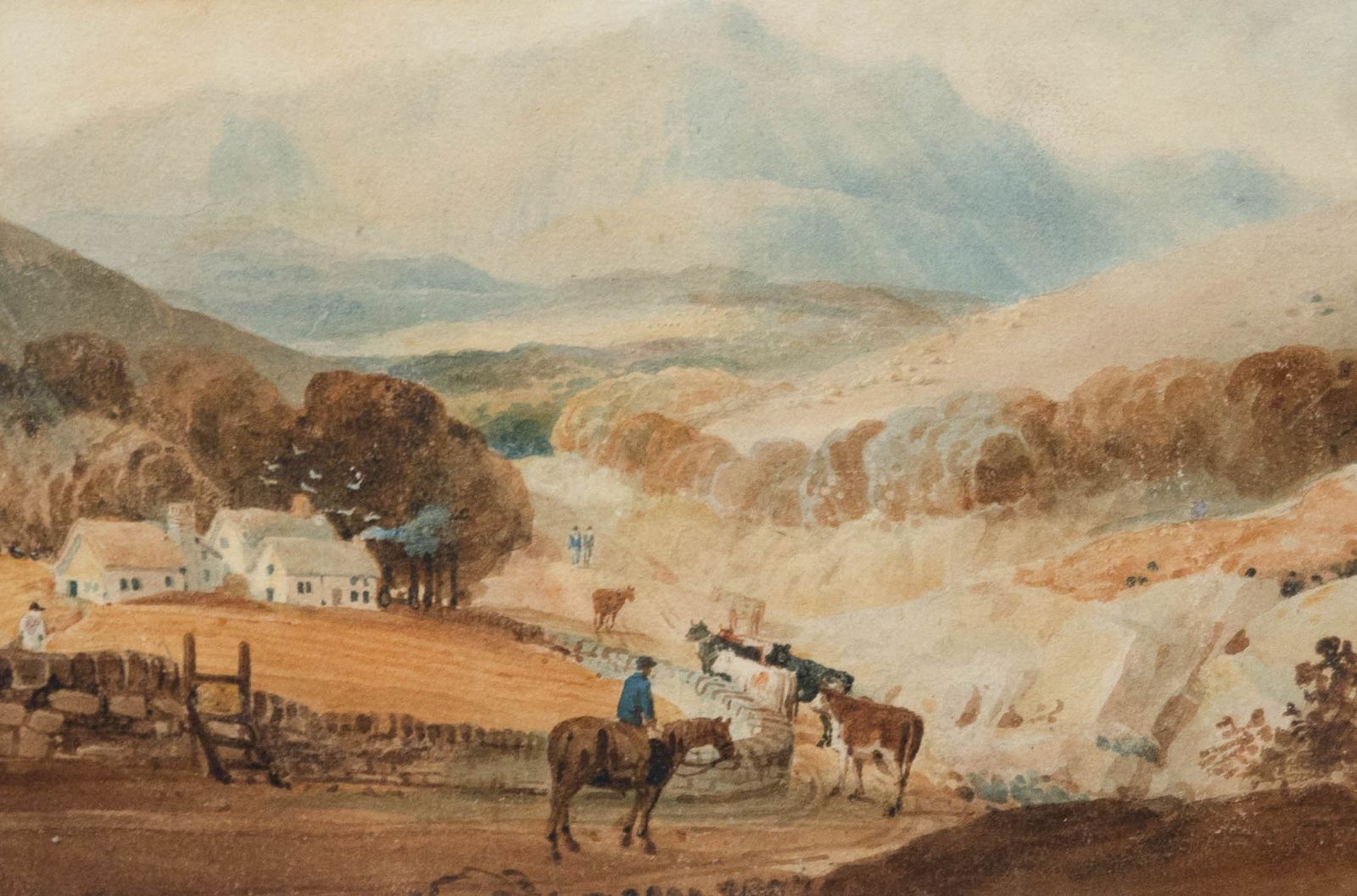 Follower Of George Turner Late 19th Century Watercolour, Driving Cattle photo furniture