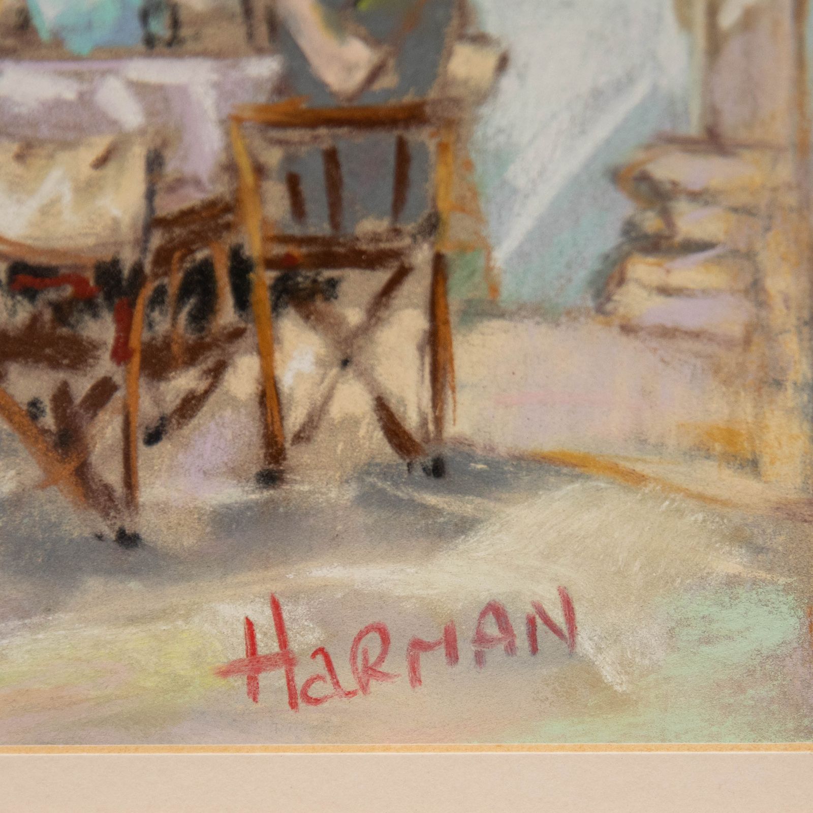 Christopher Stolworthy Framed 20th Century Pastel, Social At The Restaurant photo vinterior