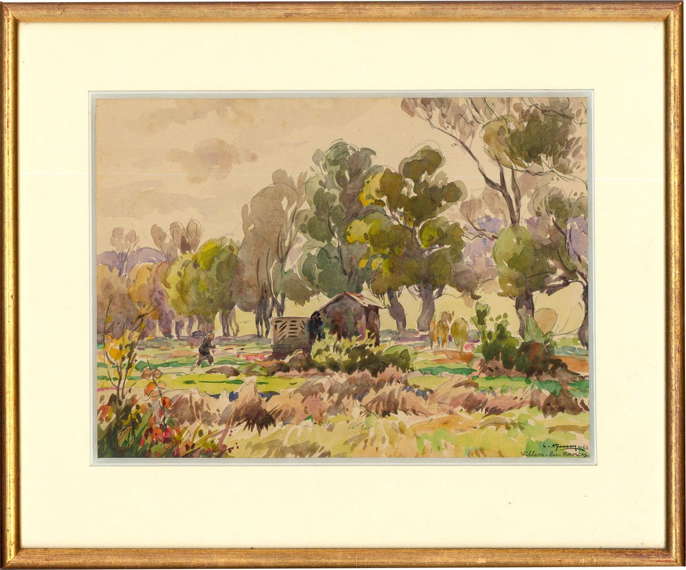 Framed Mid 20th Century Watercolour Allotments Near Nancy