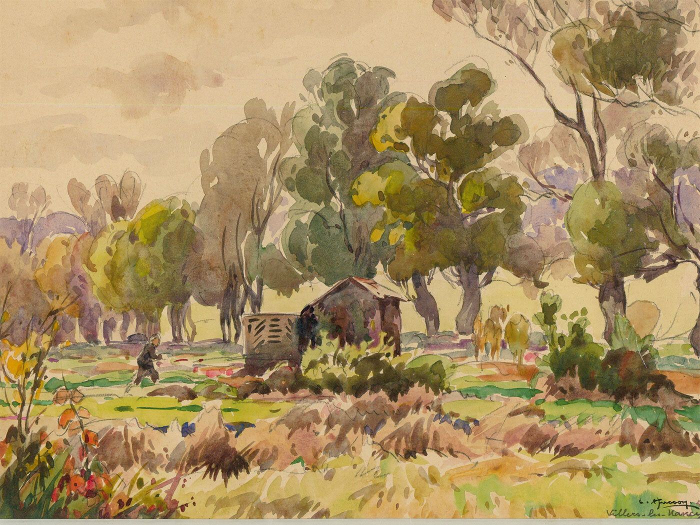 Framed Mid 20th Century Watercolour Allotments Near Nancy photo furniture