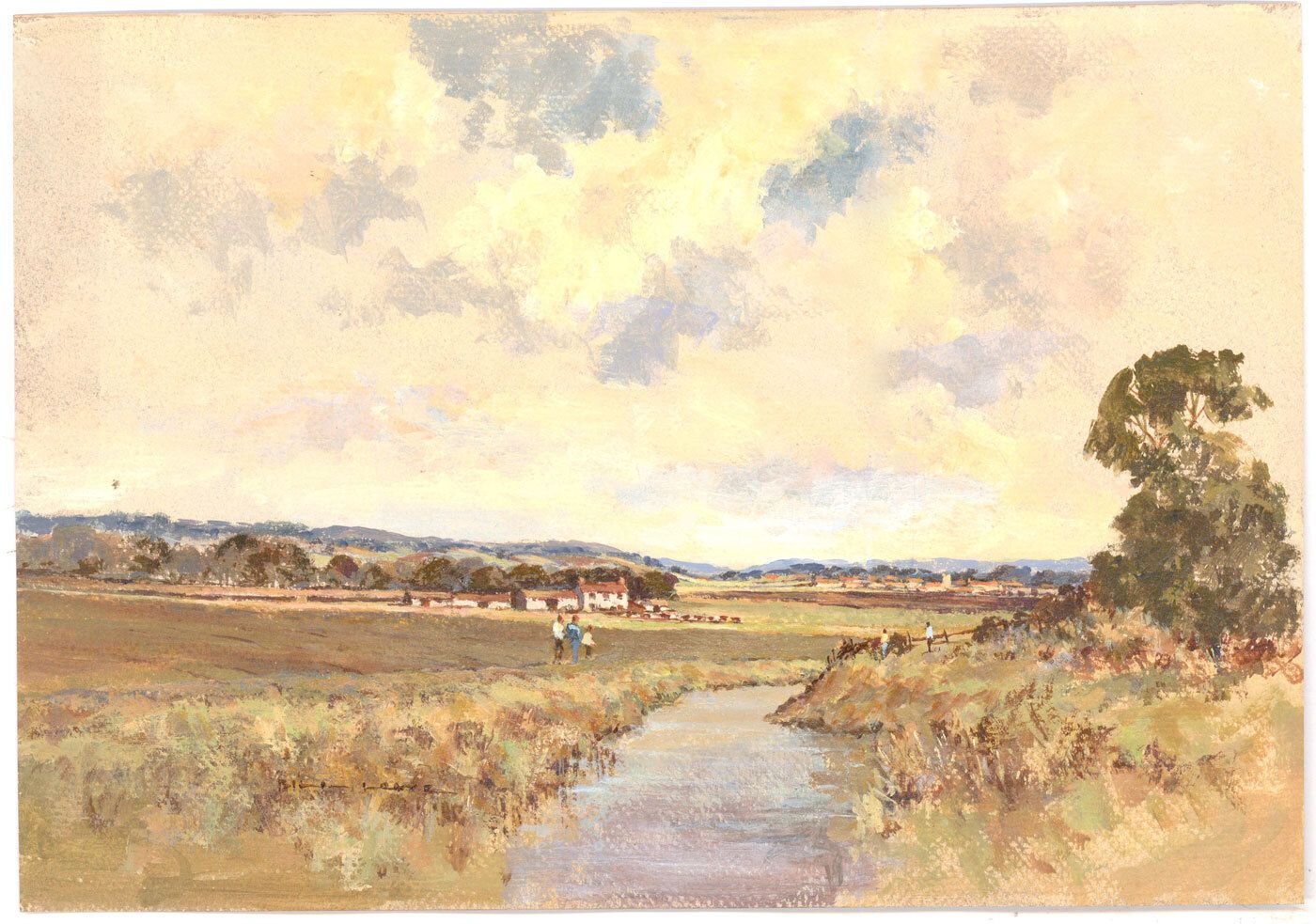 Bill Lowe (1922 2006) 20th Century Watercolour, Walking Through Fields photo furniture