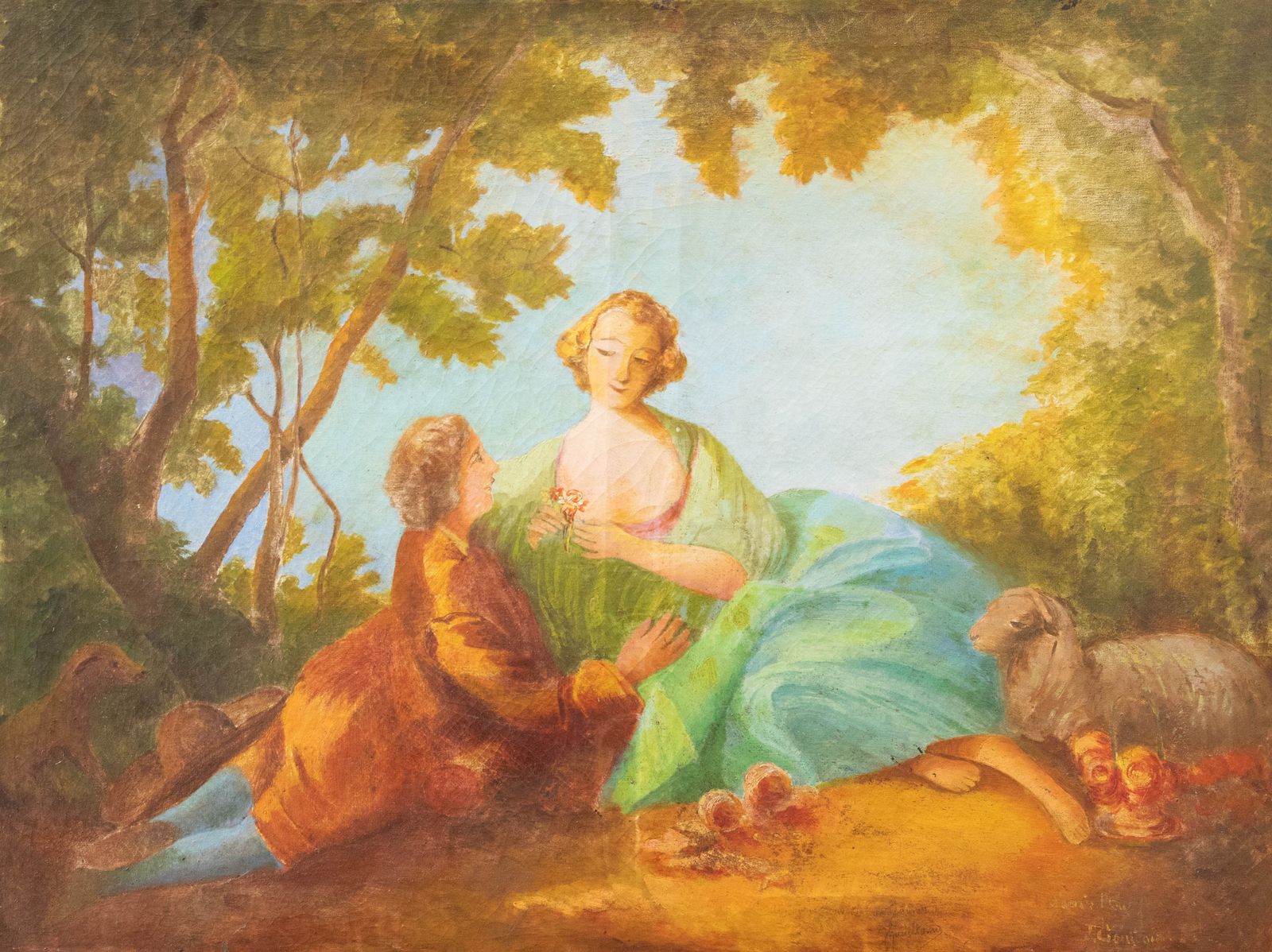 After Francois Boucher Mid 20th Century Oil, La Marotte