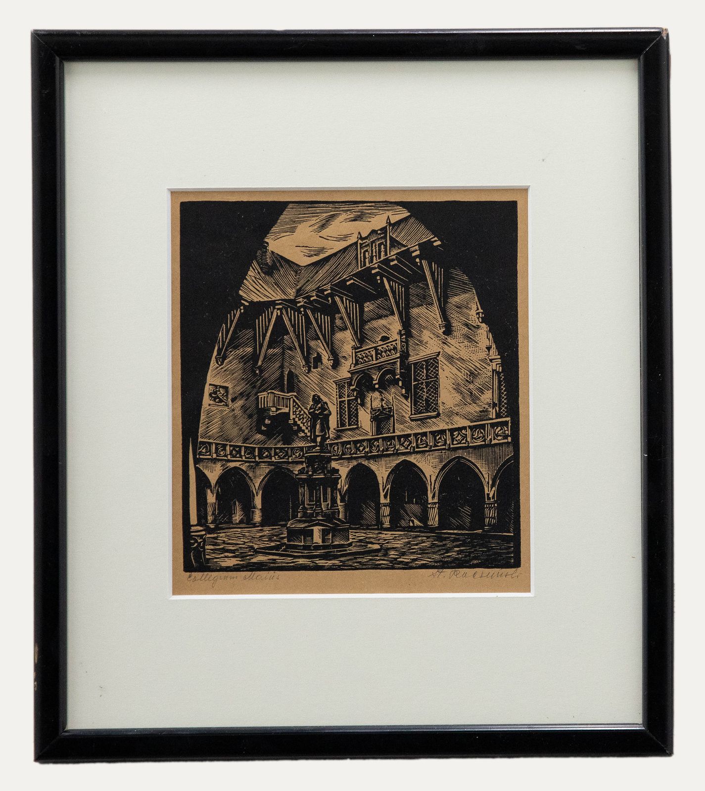 Stanislaw Raczynski (1903 1982) Framed Woodcut, Collegium Maius