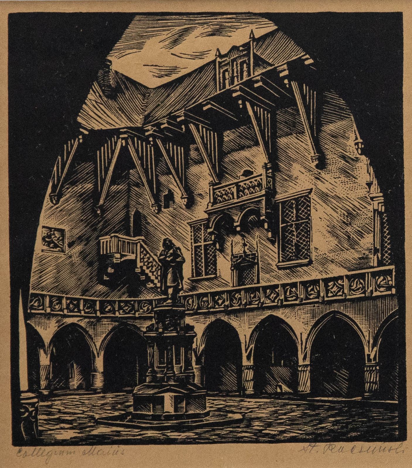 Stanislaw Raczynski (1903 1982) Framed Woodcut, Collegium Maius photo furniture
