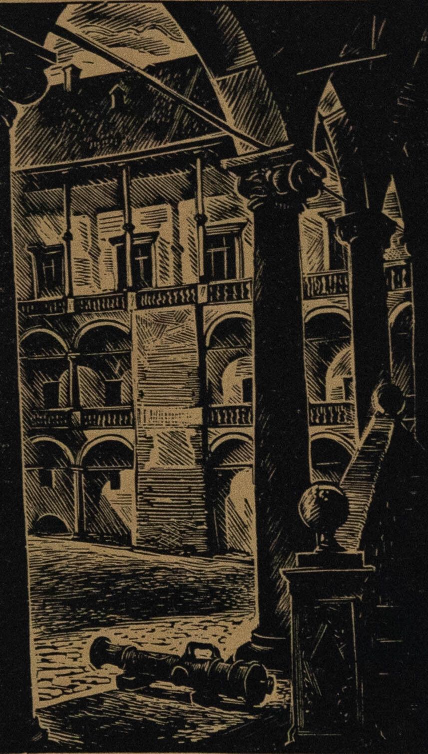 Stanislaw Raczynski (1903 1982) Framed Woodcut, Wawel Castle Courtyard photo furniture