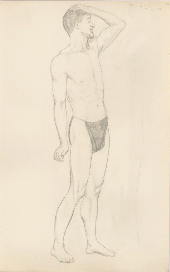 Lorna Bing (1897 1993) 1920 Graphite Drawing, Standing Male Nude photo furniture