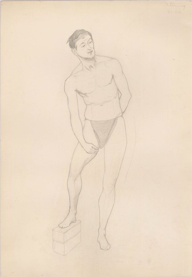 Lorna Bing (1897 1993) 1920 Graphite Drawing, Standing Male Nude photo furniture