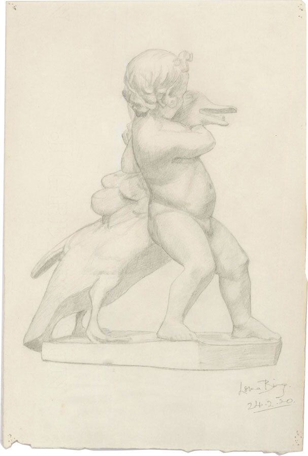 Lorna Bing (1897 1993) 1920 Graphite Drawing, Boy Playing With A Goose photo furniture