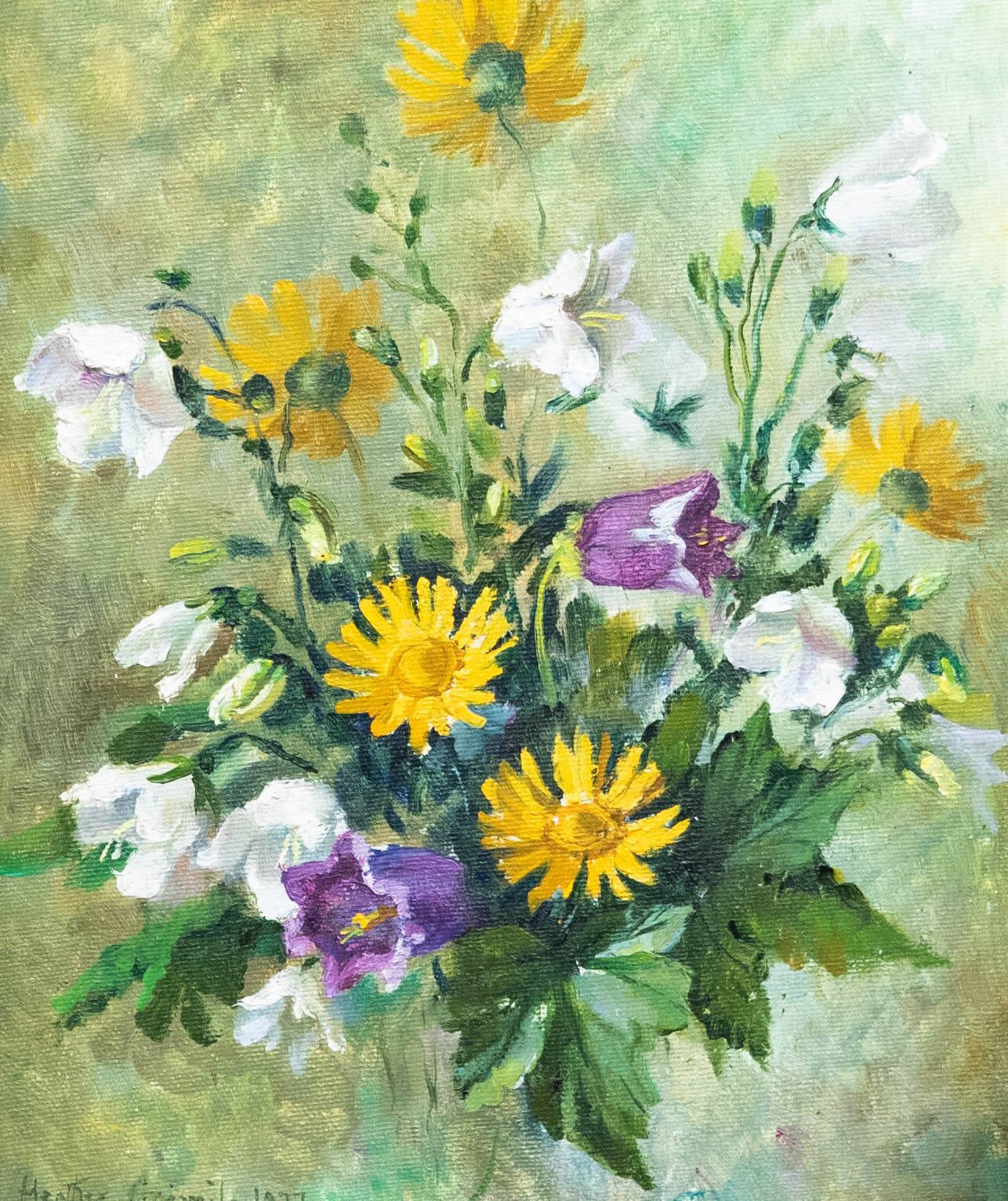 Heather Craigmile Framed 20th Century Oil, Penstemons & Coneflowers photo furniture