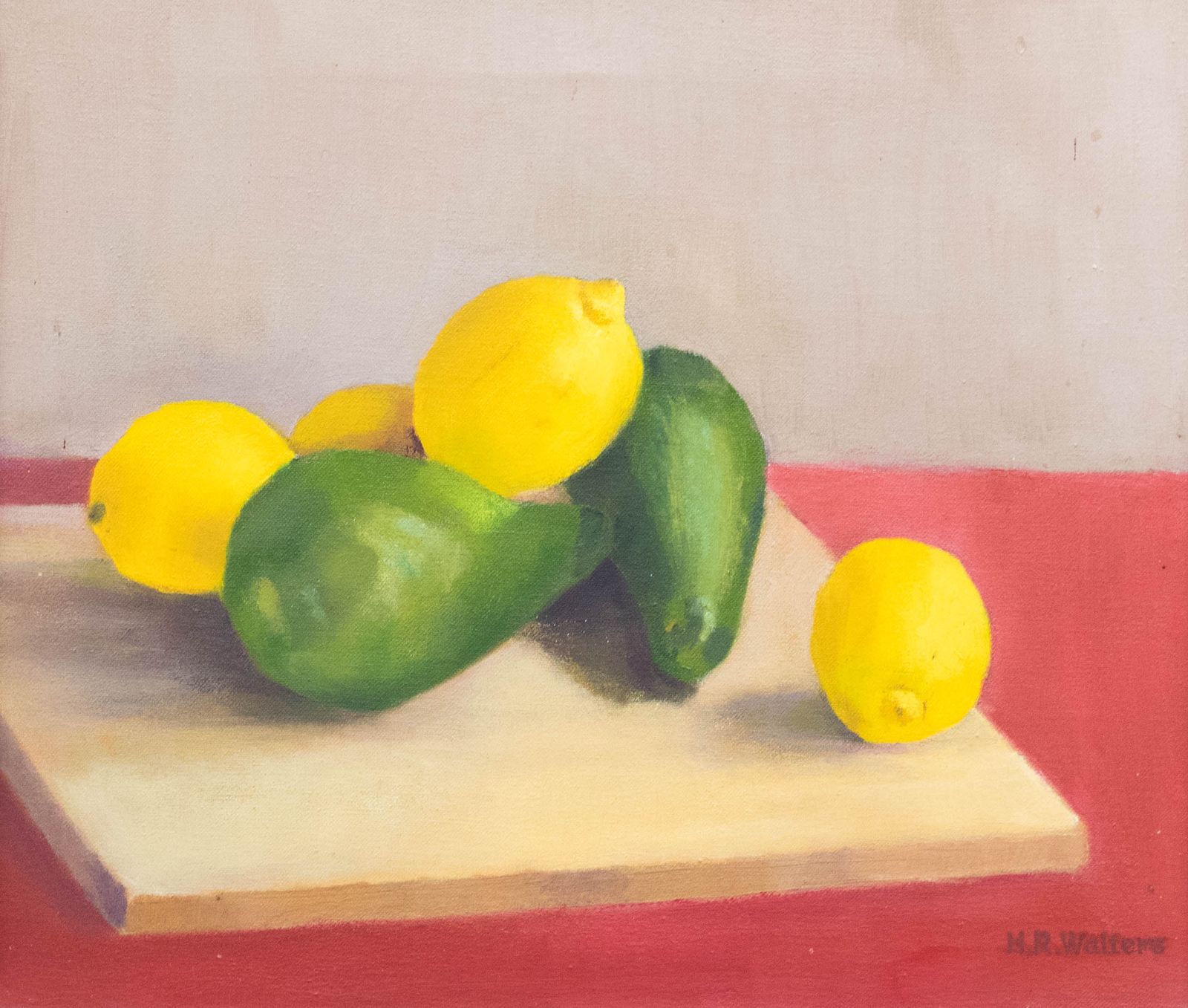 H. R. Walters Framed Mid 20th Century Oil, Lemons & Pears photo furniture