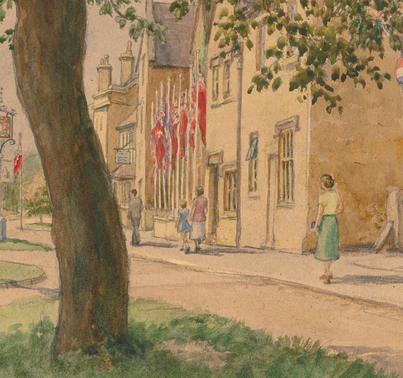Tome Whitehead (1886 1959) 1953 Watercolour, The High Street photo furniture