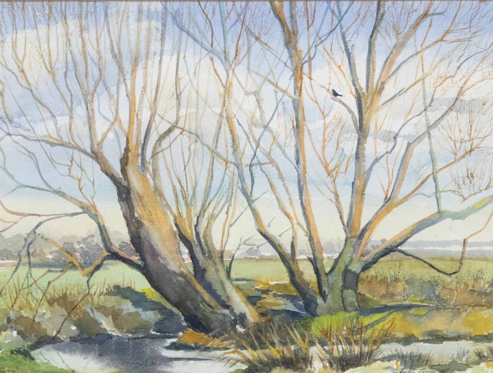 L. S. Frost Framed Contemporary Watercolour, Willows By The Water photo furniture
