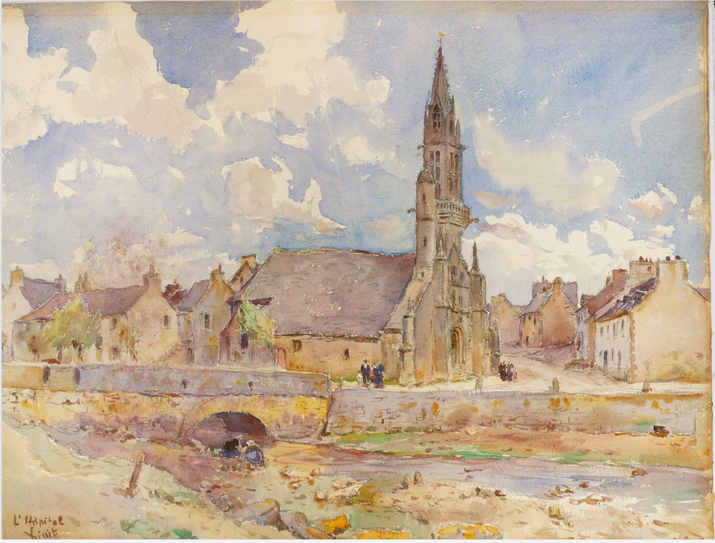 Late 19th Century Watercolour Church Beside The River photo furniture